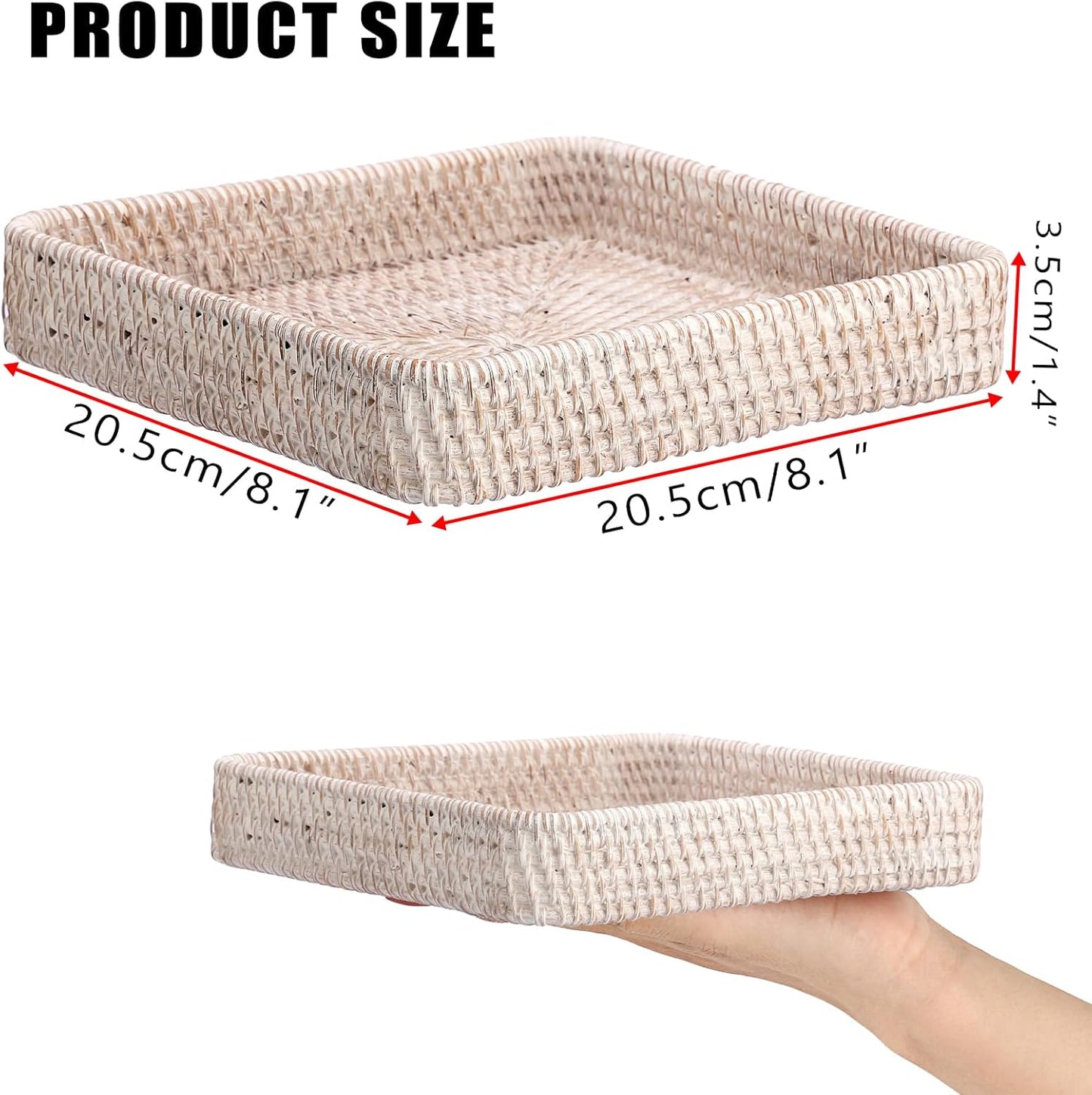 Hipiwe Key Basket Tray for Entryway Table Rattan Serving Tray Handwoven Wicker Baskets Vanity Trays Square Decorative Fruit Trays for Kitchen Counter Bedside Living Room Bathroom, 8.1"