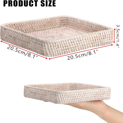 Hipiwe Key Basket Tray for Entryway Table Rattan Serving Tray Handwoven Wicker Baskets Vanity Trays Square Decorative Fruit Trays for Kitchen Counter Bedside Living Room Bathroom, 8.1"