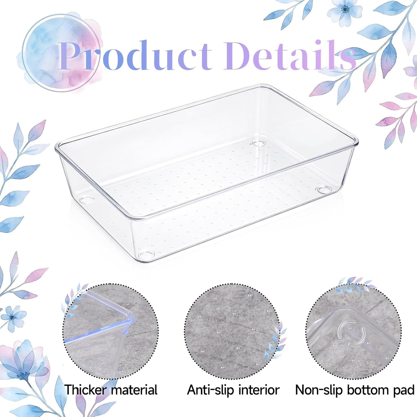 10 Pack Clear Plastic Drawer Organizer, 6" X 9" Acrylic Storage Bins with Non-Slip Pads, Acrylic Drawer Organizer Tray, Clear Desk Storage Tray for Makeup, Kitchen Utensils, Jewelry, Office, Bathroom