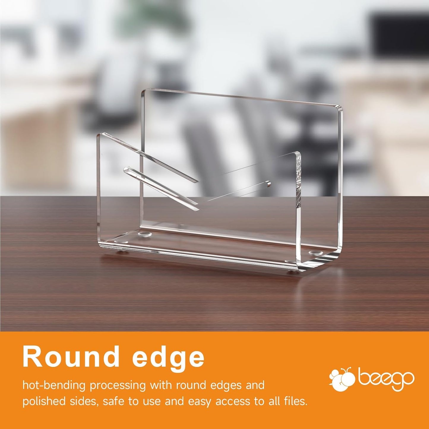 Beego Envelope and Mail Organizer Countertop - Clear Acrylic Desk Organizer Letter Holder Desktop File Sorter Bill Document Folder Rack for Office, Home, School Desk Organization