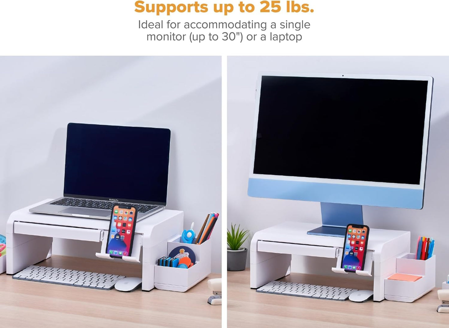 Bostitch Office Konnect Adjustable Monitor Stand Riser, 4 Height Adjustments, Built-In Cable Management, Rubber Feet - Black