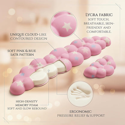 Cloud Wrist Rest Set for Keyboard and Mouse, Includes Cute Coaster, with Computers and Laptops（Purple Star Set）