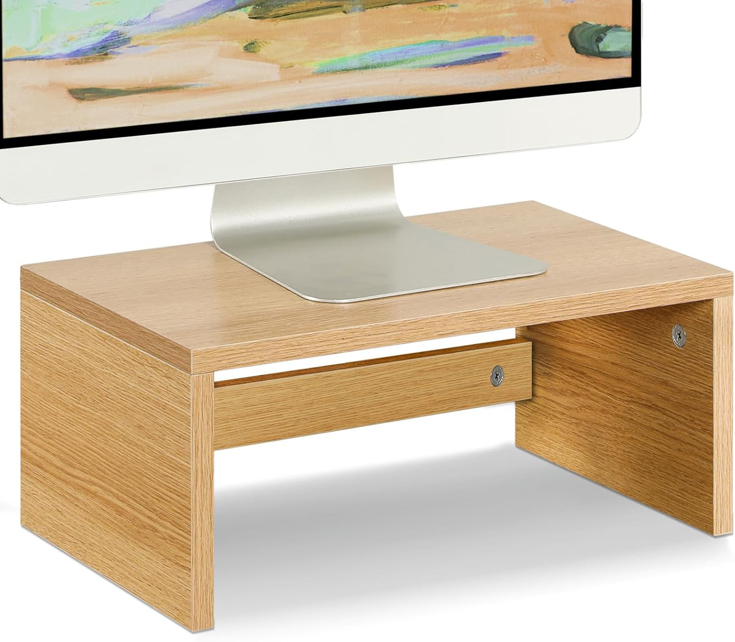 TEAMIX 14.2 inch Monitor Stand Riser, Rustic Brown Wood Monitor Riser with Storage for Desk Small Monitor Stand TV/Screen/PC/Laptop Riser Computer Stand Desktop Shelf (Brown-14.2 inch)
