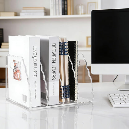 Adevar Clear Acrylic Magazine File Holder 4 Vertical Magazine File Organizer Binder Book Holder for Desk Acrylic Desk Organizer Clear Office Racks & Displays for Office Home Classroom