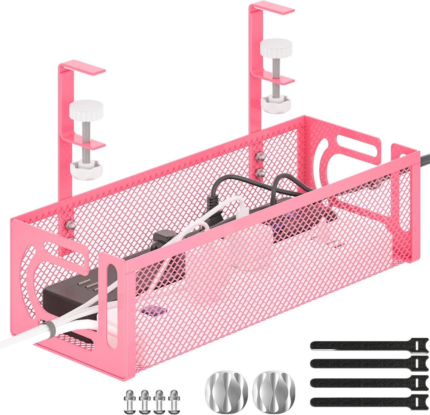 Under Desk Cable Management Tray, 15.7'' No Drill Steel Desk Cable Organizers, Wire Management Tray Cable Management Rack (1 Pack-Black)