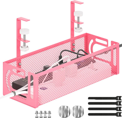 Under Desk Cable Management Tray, 15.7'' No Drill Steel Desk Cable Organizers, Wire Management Tray Cable Management Rack (1 Pack-Black)