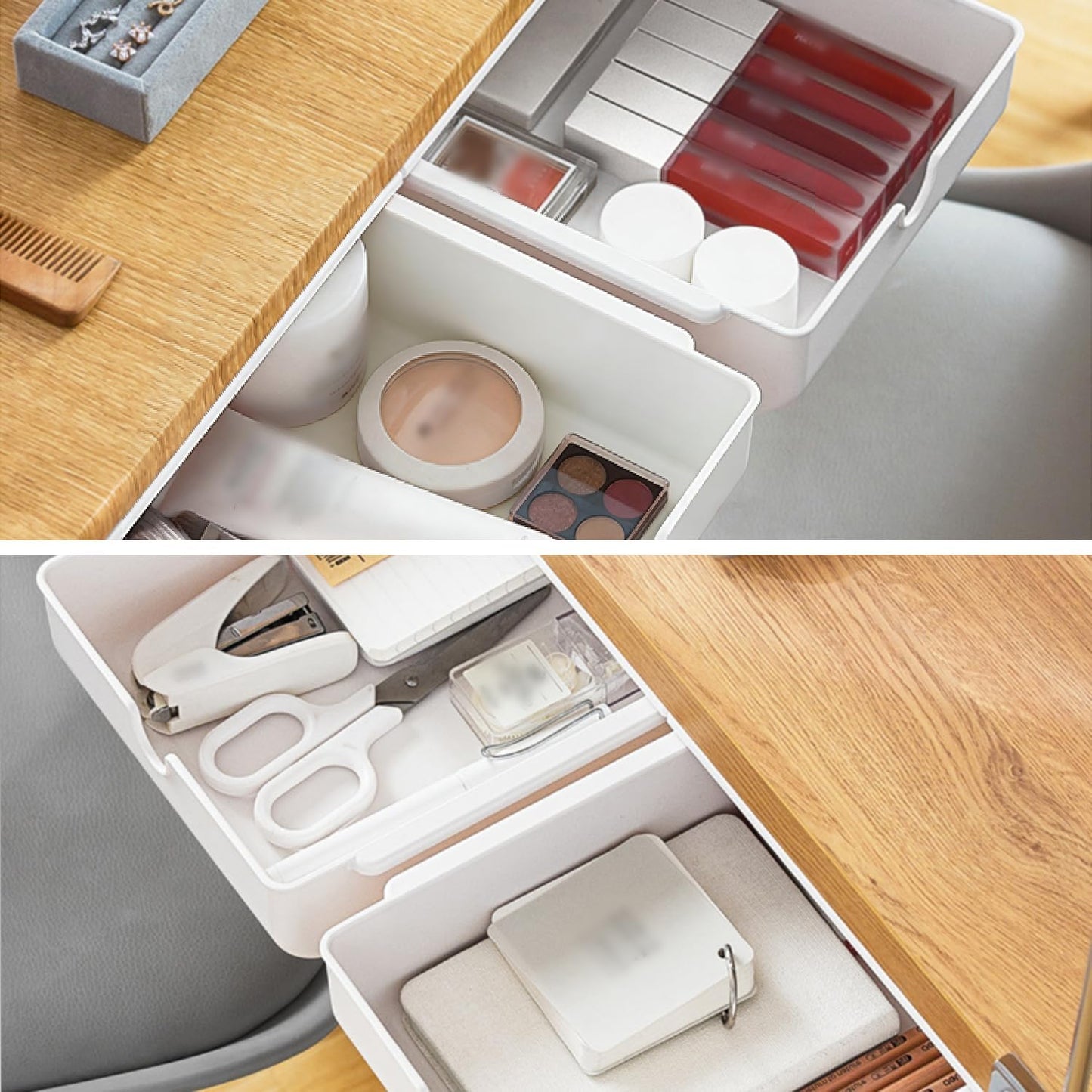 FRETONBA Large Under Desk Drawer Slide Out Organizer, Self-Adhesive Hidden Under Table Storage Drawer, Desk Drawer Attachment for Home Office Kitchen, White