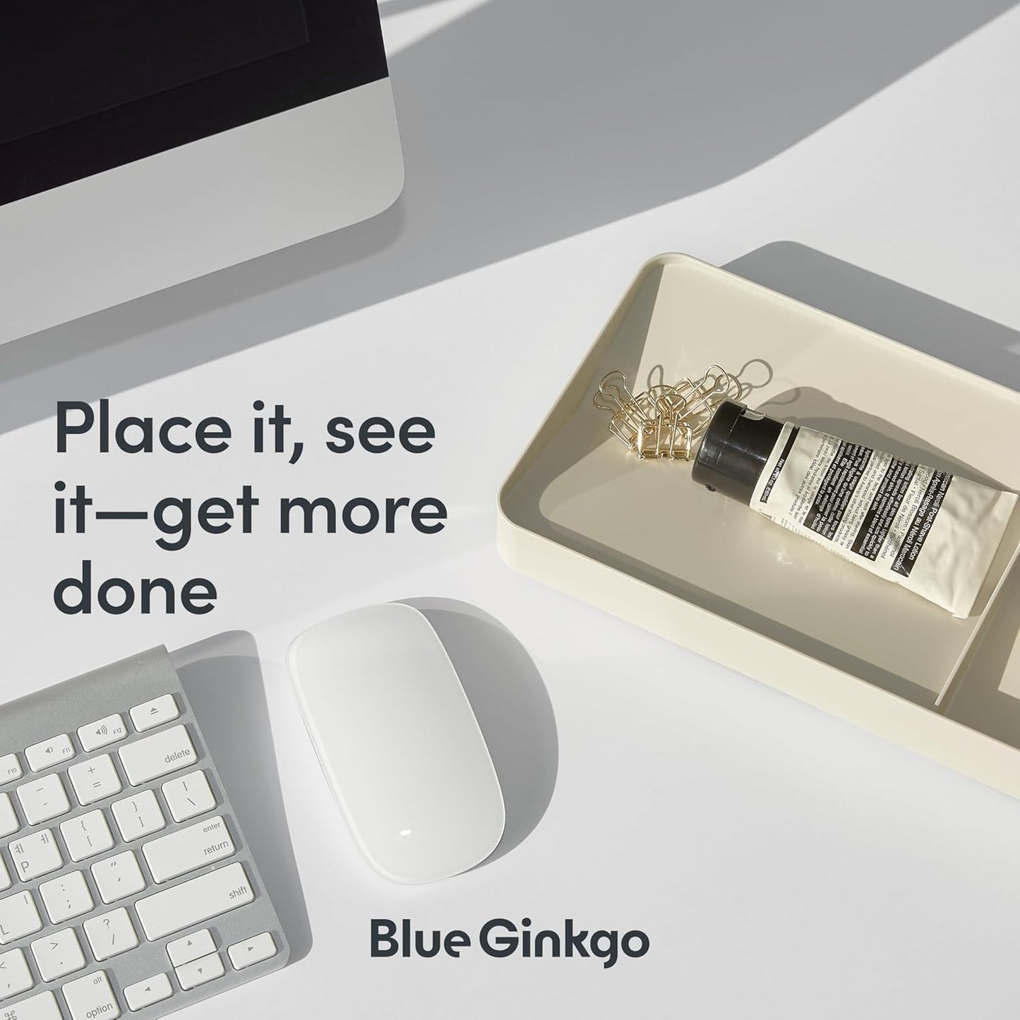 BLUE GINKGO Desk Holder – Korean-Made Office Organizer for Pencils, Pens, Notes, and Desk Supplies (White)