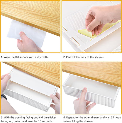 YOUEON 3 Pack Under Desk Drawer Slide Out, Self-Adhesive Under Table Drawer, Hidden Attachable Under Desk Storage Drawers, Stick on Drawers for Office, Home, School, White