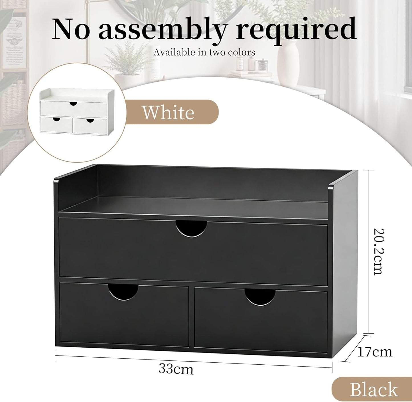 Bamboo Desk Organizer with Drawers,Mini Bamboo Desk Drawer,Can be used for storing bills, office supplies and kitchen utensils, and is suitable for storing in families and classrooms. (black)