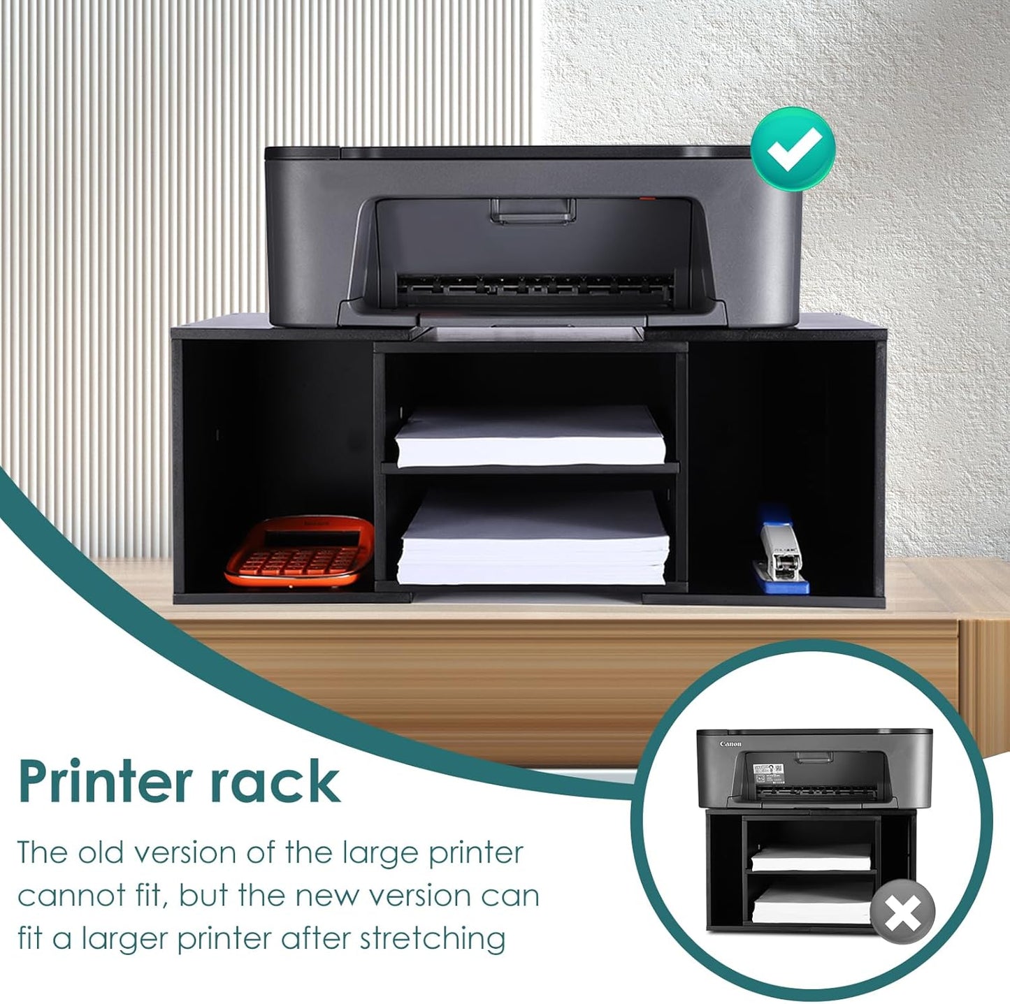 EMERIT Printer Stand Shelf with Storage Wood Desk Paper Organzier for Home/Office,Printer Riser, 2 Tire