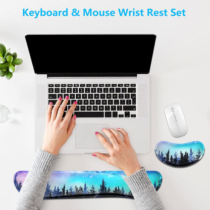 Dapesuom Enlarge Keyboard Wrist Rest, Memory Foam Wrist Cushion for Desk Mats Support, Cute Pain Relief Keyboard Mouse Pad Rests Set with Non-Slip Base for Gaming Laptop Office Computer, Green Leaf