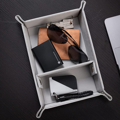 BONNY DODO Valet Tray for Men PU Leather Tray Organizer with Partition, Storage Keys, Watch & Practical Storage for Table Nightstand Living Room Bedroom (Dark Brown-Square)
