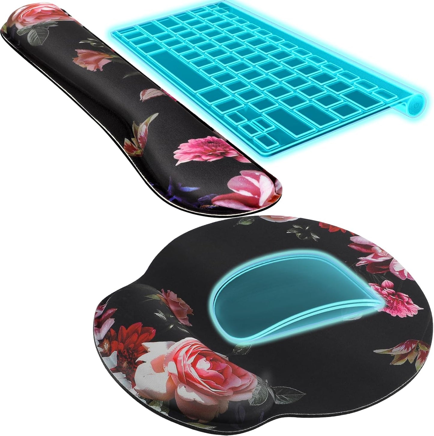 KTRIO Ergonomic Keyboard Wrist Rest and Mouse Pad with Wrist Rest Set, Memory Foam Wrist Support for Typing, Gaming, Office and Home Use, Black