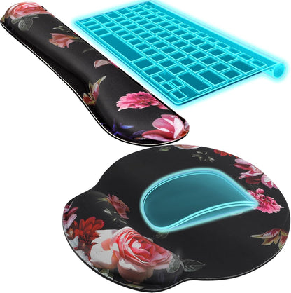 KTRIO Ergonomic Keyboard Wrist Rest and Mouse Pad with Wrist Rest Set, Memory Foam Wrist Support for Typing, Gaming, Office and Home Use, Black