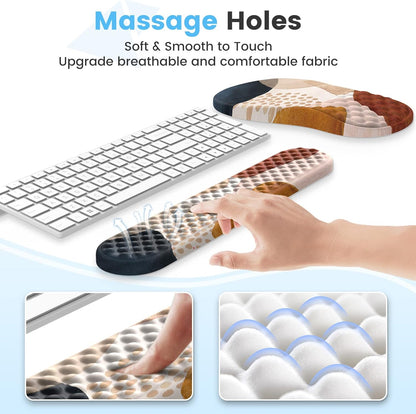 HAOCOO Keyboard Wrist Rest, Ergonomic Mouse Pad with Wrist Rest, 3 in 1 Keyboard and Mouse pad with Coaster Set, Memory Foam Wrist Support, Non-Slip PU Base for Home Office, Rose Gold Pink