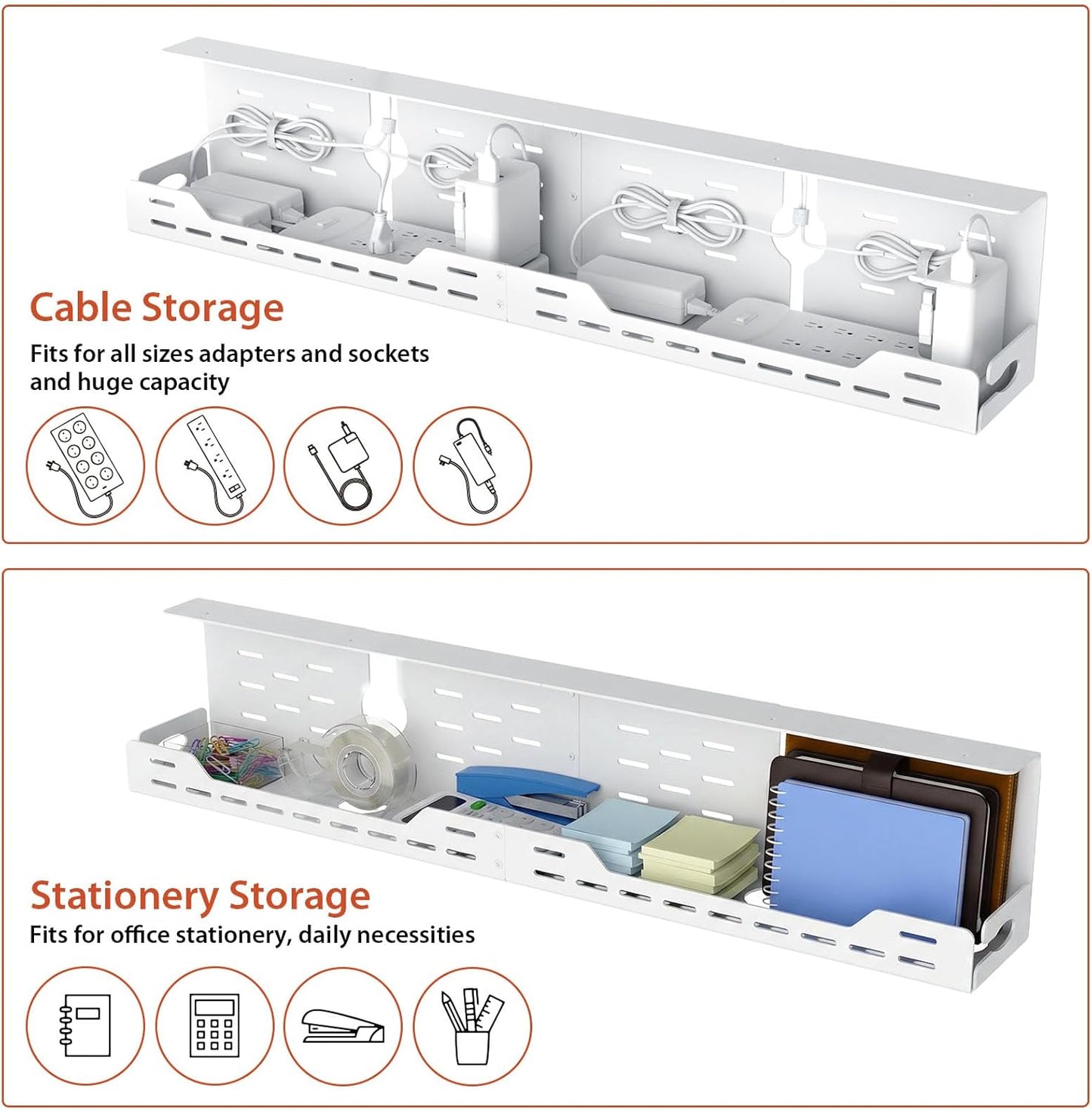 Univivi Under Desk Cable Management Tray - 32" Steel Cord Organizer, No-Drill C-Clamp & Screw Mount for Office/Home, Effortless Wire Management (Black)