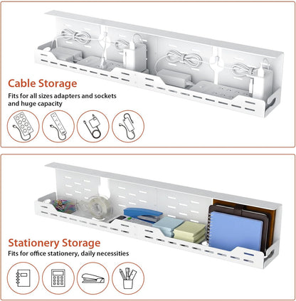 Univivi Under Desk Cable Management Tray - 32" Steel Cord Organizer, No-Drill C-Clamp & Screw Mount for Office/Home, Effortless Wire Management (Black)