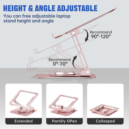 JOYEKY Laptop Stand for Desk, Adjustable Computer Stand with 360° Rotating Base, Ergonomic Laptop Riser for Collaborative Work, Foldable & Portable Laptop Stand, fits for All 10-16" Laptops (Grey)