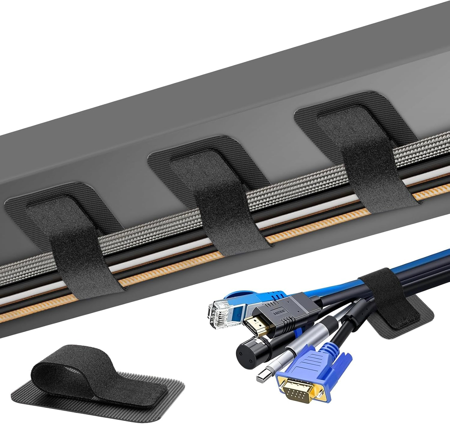 Cable Management Under Desk, 【Up to 15 Cord】【Enhanced Wire Holder】 Cord Organizer, Adjustable Hook and Loop Cable Ties, Home Office Essentials, Cable Hider Clips Under Table, 20 Pair