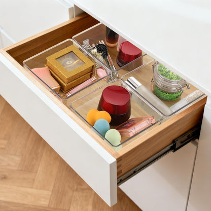 Ohlove 6 Pcs Large Clear Plastic Drawer Organizers Tray 15" x 6.3" Storage Bins with 25 Pcs Non-Slip Pads for Makeup, Jewelries, Kitchen Utensils, Bathroom and Office