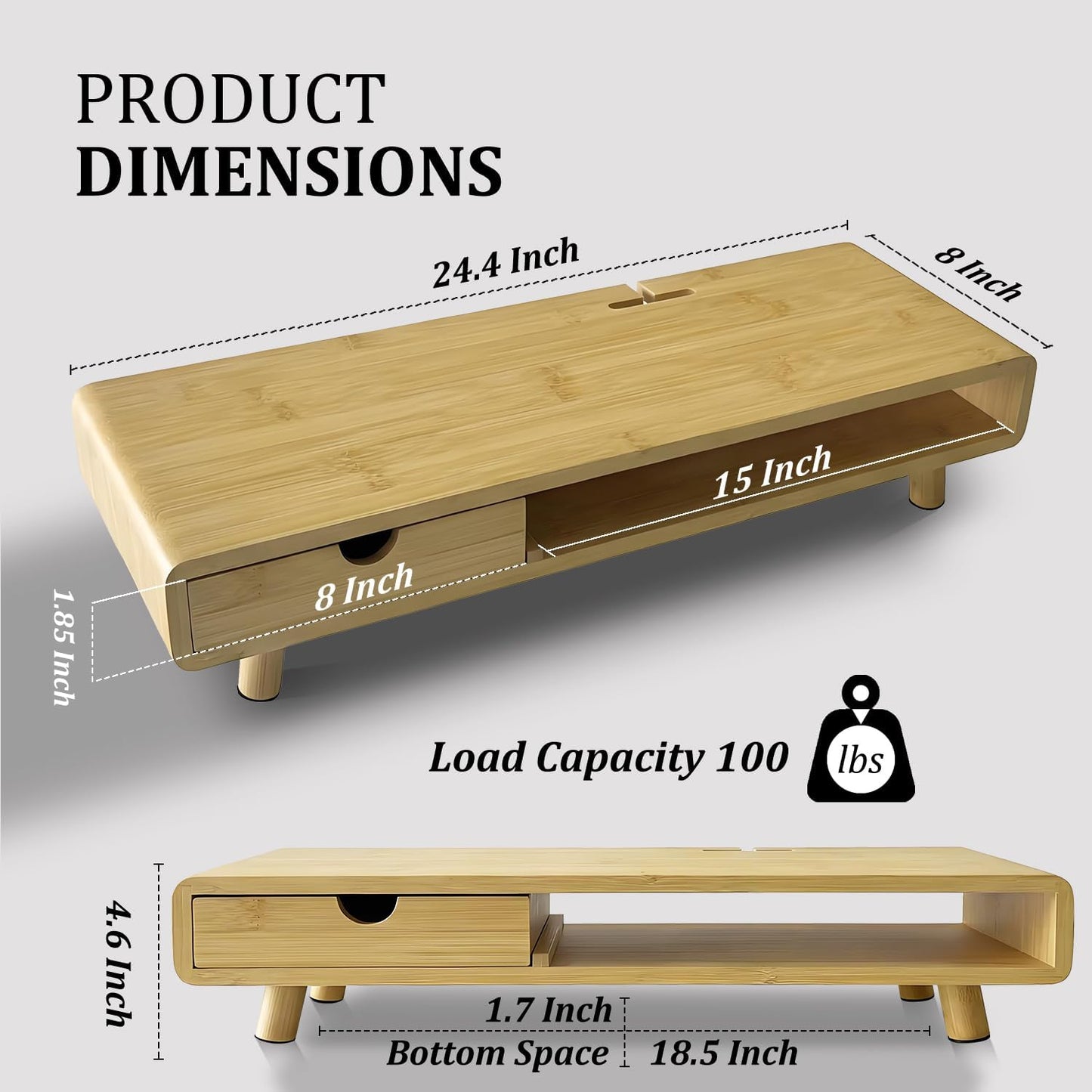 Homerays Monitor Stand with Drawer, Exquisite Computer Monitor Stand for Desk, Ergonomic Wood Monitor Stand Riser for Computer,Laptop,Printer,TV,Bamboo,White