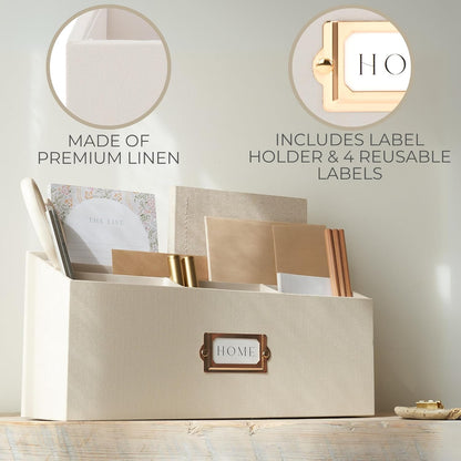 KIBAGA Stylish Linen Mail Organizer for Your Countertop – Easily Organizes Pens, Mail & More in Spacious Compartments on Any Desktop – The Perfect Desk Sorter for Paper & Office Essentials