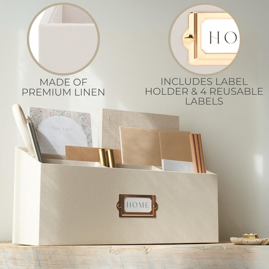 KIBAGA Stylish Linen Mail Organizer for Your Countertop – Easily Organizes Pens, Mail & More in Spacious Compartments on Any Desktop – The Perfect Desk Sorter for Paper & Office Essentials