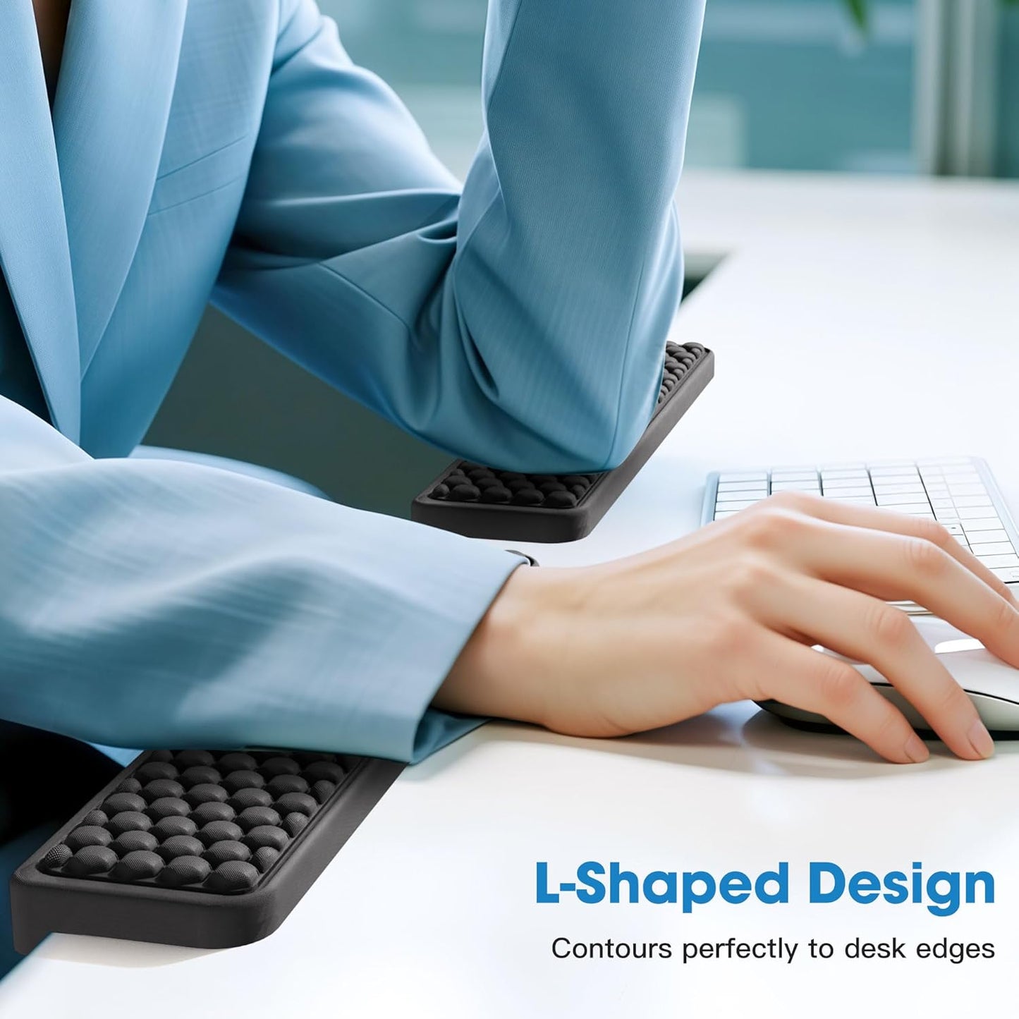 MEKASS L-Shaped Desk Elbow Pad for Desk, Memory Foam Elbow Support Padding with Non-Slip, 2-Piece Ergonomic Desk Edge Cushion, Wrist Comfort Support for Office Home (Diamond Black)