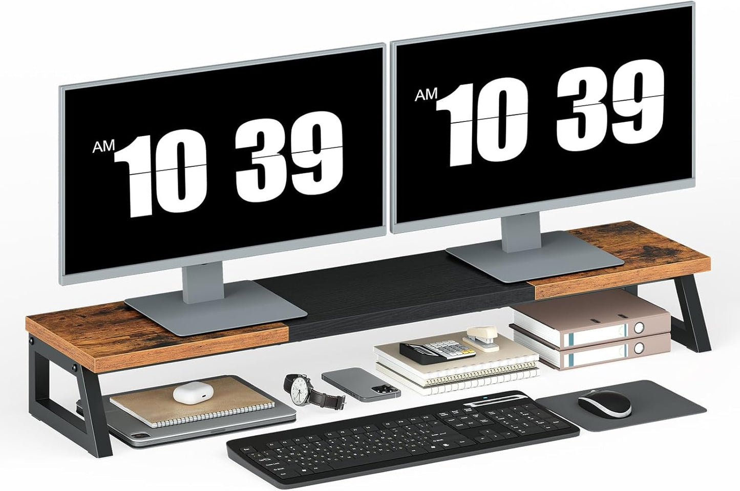 HOOBRO Dual Monitor Stand Riser, 39 Inch Large Computer Monitor Stand for 2 Monitors, Computer Monitor Riser, Desk Shelf Organizer for Office Desk, Accessories, Black BB121CJ01