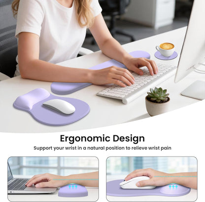 AKIT Ergonomic Mouse Pad and Keyboard Wrist Rest Set, Gel Memory Foam Wrist Rest with Non-Slip Base, 3-in-1 Mousepad Set for Pain Relief, Desk Accessories for Gaming, Home, Office(Black)