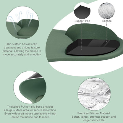 MOSISO Wrist Rest Support for Mouse Pad&Keyboard Set, Circle Curved Ergonomic Mousepad&Coaster Non-Slip Base Home/Office Pain Relief&Easy Typing Pad with Soft Cloth&Silicone Lining, Antique Green