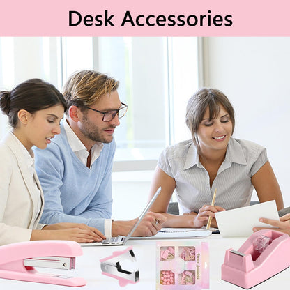 suniya Office Supplies,Gold Desk Accessories,with Stapler,Tape Dispenser,Pen Holder,Scissors,Phone Stand,Staple Remover,Ballpoint Pen,Clear Tape, Staples,Ruler,Clips,Best Gift for Business or Boss