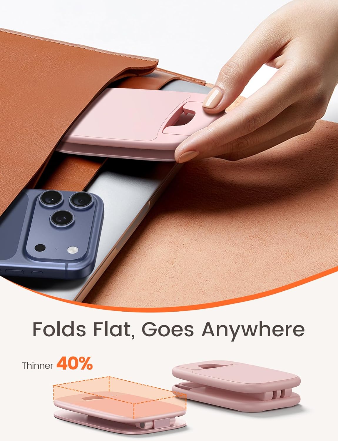 Lamicall Foldable Cell Phone Stand for Desk - [Ultra Thin] Portable Travel Holder, Height Adjustable, Weighted Metal Base, Thick Case Friendly for iPhone 17 16 15 Pro Max, Galaxy S26, Gift Mothers Day