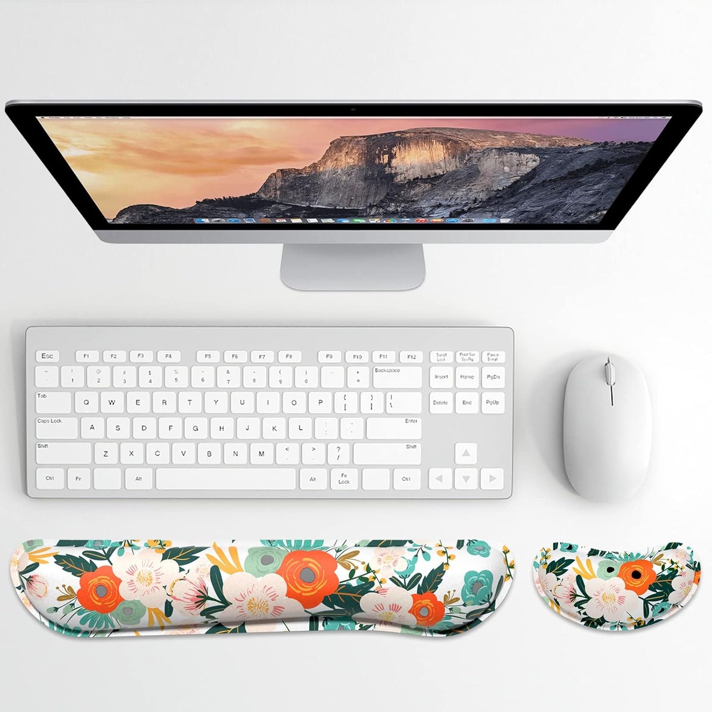 Dapesuom Enlarge Keyboard Wrist Rest, Memory Foam Wrist Cushion for Desk Mats Support, Cute Pain Relief Keyboard Mouse Pad Rests Set with Non-Slip Base for Gaming Laptop Office Computer, Green Leaf