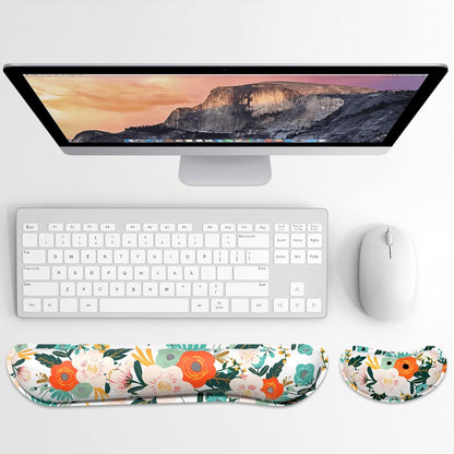 Dapesuom Enlarge Keyboard Wrist Rest, Memory Foam Wrist Cushion for Desk Mats Support, Cute Pain Relief Keyboard Mouse Pad Rests Set with Non-Slip Base for Gaming Laptop Office Computer, Green Leaf