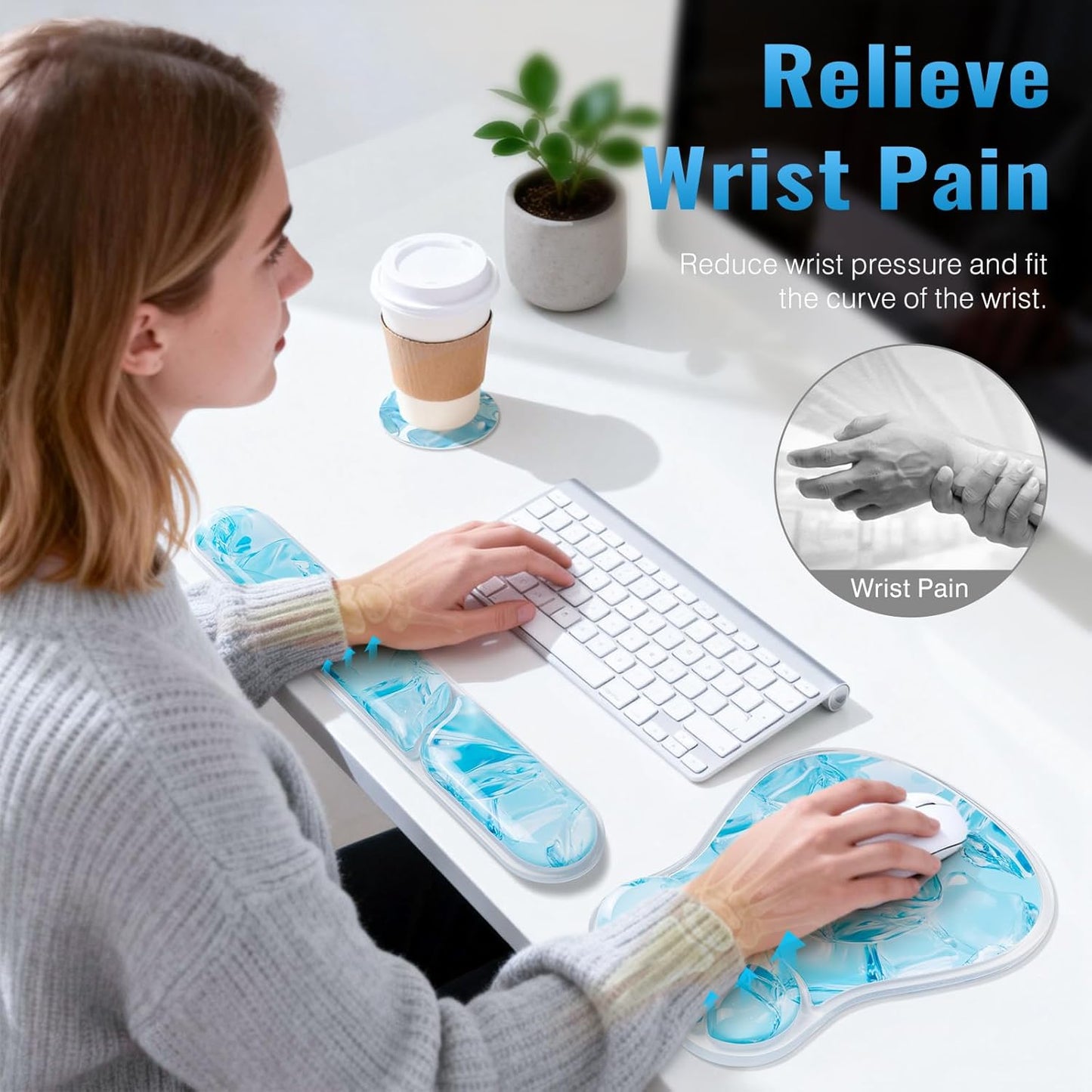 Ospelelf Mouse Pad with Wrist Rest Set Gel Ergonomic Keyboard Wrist Support Anti-Slip Rubber Bottom Office Women Desk Accessories for Computer, Laptop and Gaming, Black and Grey