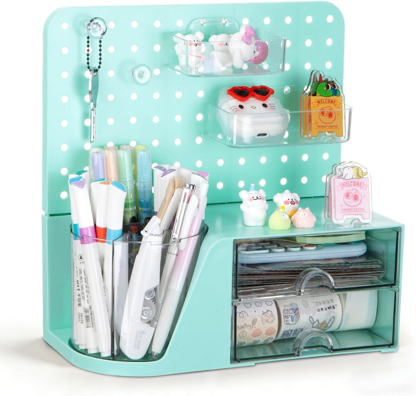 Comix 360° Rotating Pen Holder for Desk, Cute Pencil Holder Pen Organizer, Beige Acrylic Pencil Cup Caddy with 5 Slots for Home School Office Supplies