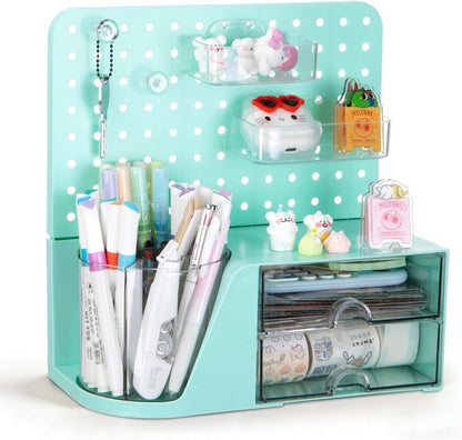 Comix 360° Rotating Pen Holder for Desk, Cute Pencil Holder Pen Organizer, Beige Acrylic Pencil Cup Caddy with 5 Slots for Home School Office Supplies