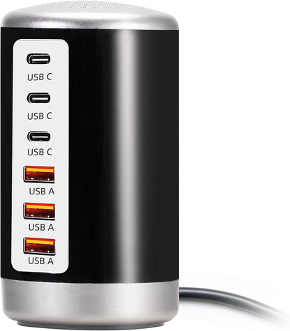 Universal USB Charger 6-Port Desktop USB Charging Station Hub with Smart Identification Technology Compatible with iPhone iPad Cell Phone Tablets(Purple)