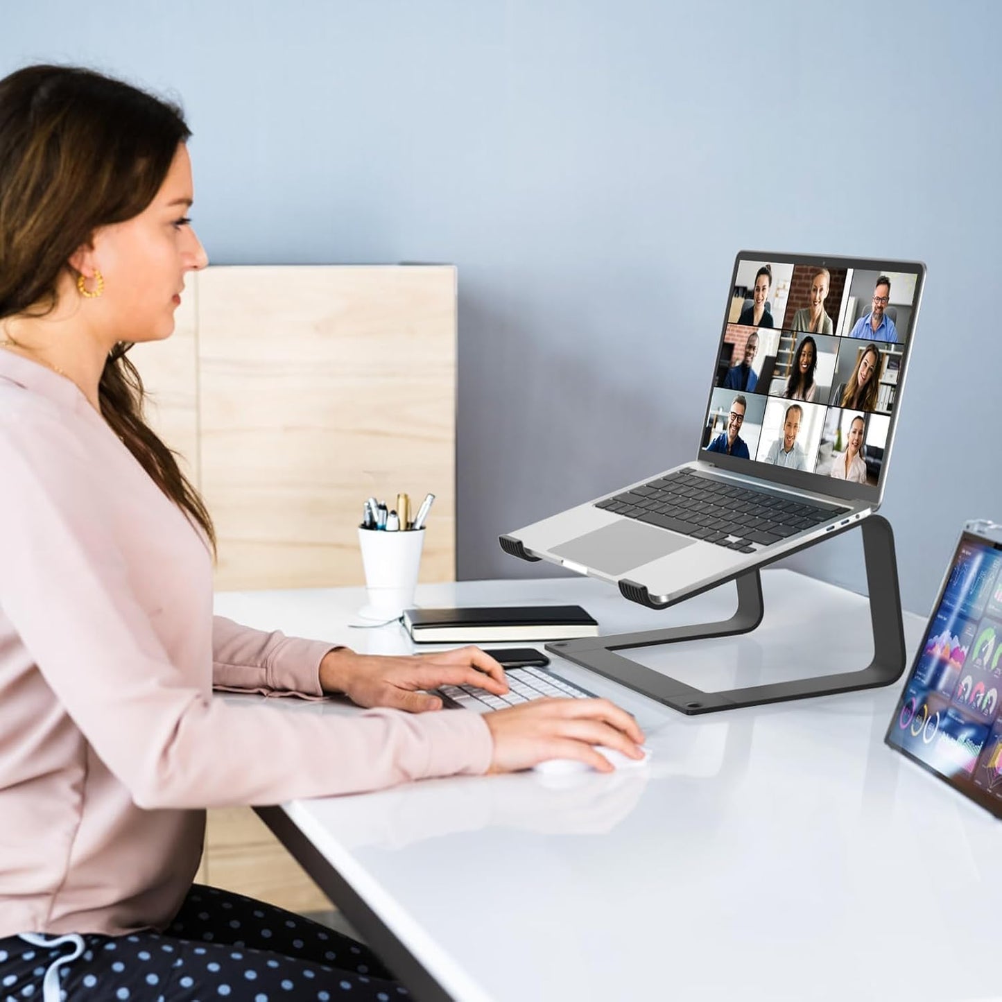 GleYo Laptop Stand for Desk Portable Computer Riser Metal Notebook Holder Printer Stand Office Desk Accessories Compatible with MacBook Air, Pro, Dell, HP, Lenovo and All 10-16" Laptops, Silver