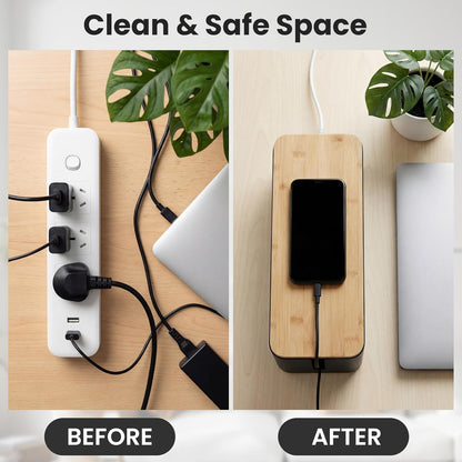 2 Pack Cable Management Box - Cord Organizer Box with Wooden Lid for TV Wires, Power Strips, Router, USB Hub & Under Desk Power: Baby & Pet Proof Cord Management, Cord Hider for Home & Office (White)