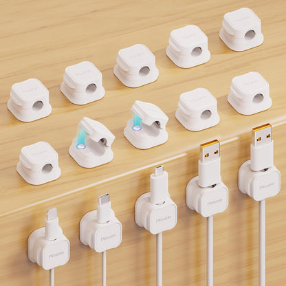 6 Pack Magnetic Cable Clip Organizer Cord Holder, Picozon Adhesive Cable Management, Wire Phone USB Charger Cable Holder, Keeper Organizer for Office Home Desktop Table - White