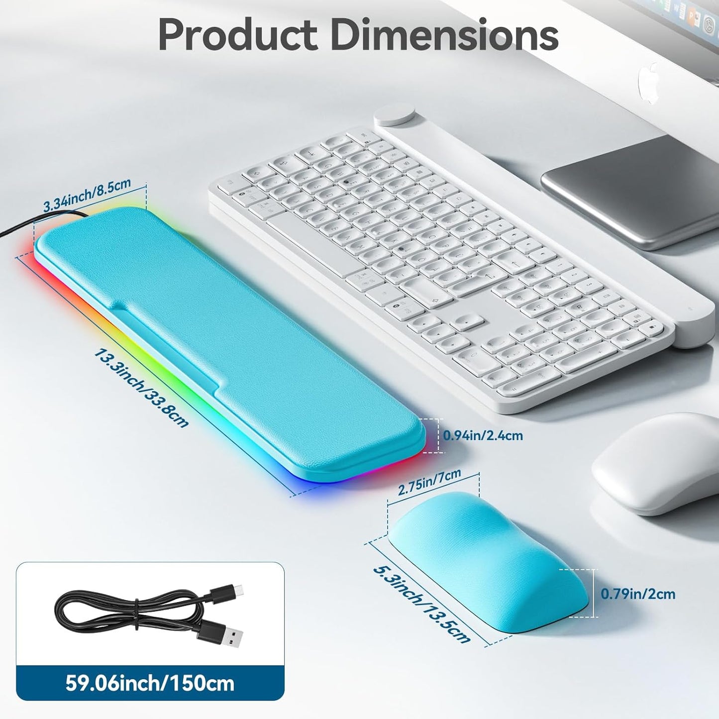 2-in-1 Heated Wrist Rest Set, Ergonomic Memory Wrist Pad with RGB Lights and Non-Slip Base, Keyboard Mouse Wrist Rest for Computer Laptop Office Work and PC Gaming