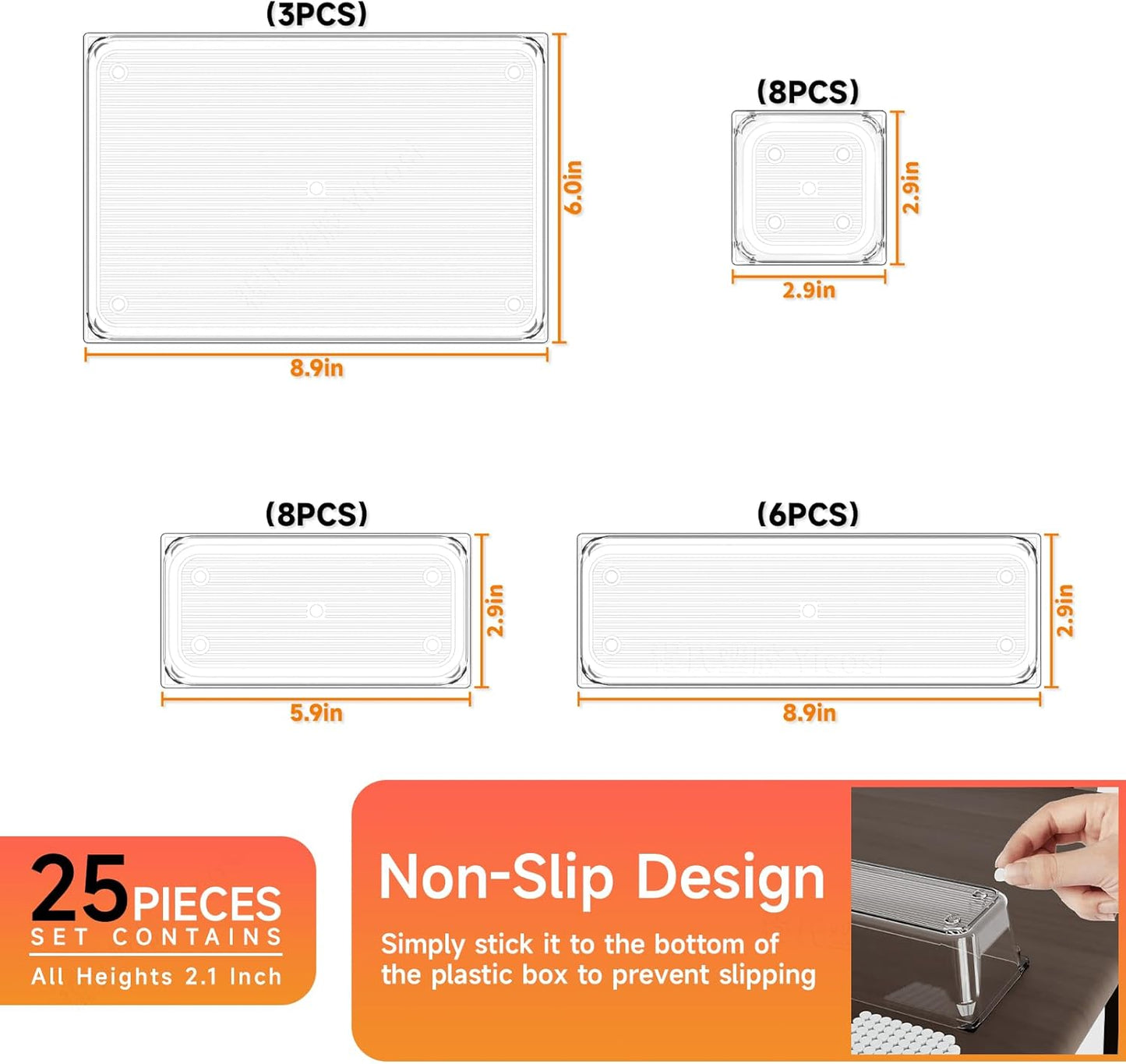 7 Pack Clear Plastic Drawer Organizer Set,4 Sizes Bathroom Drawer Organizers and Storage Bins,Vanity Drawer Organizer for Makeup,Cosmetics,Jewelry,Utensils,Gadgets,Office In Drawer Organizers Trays