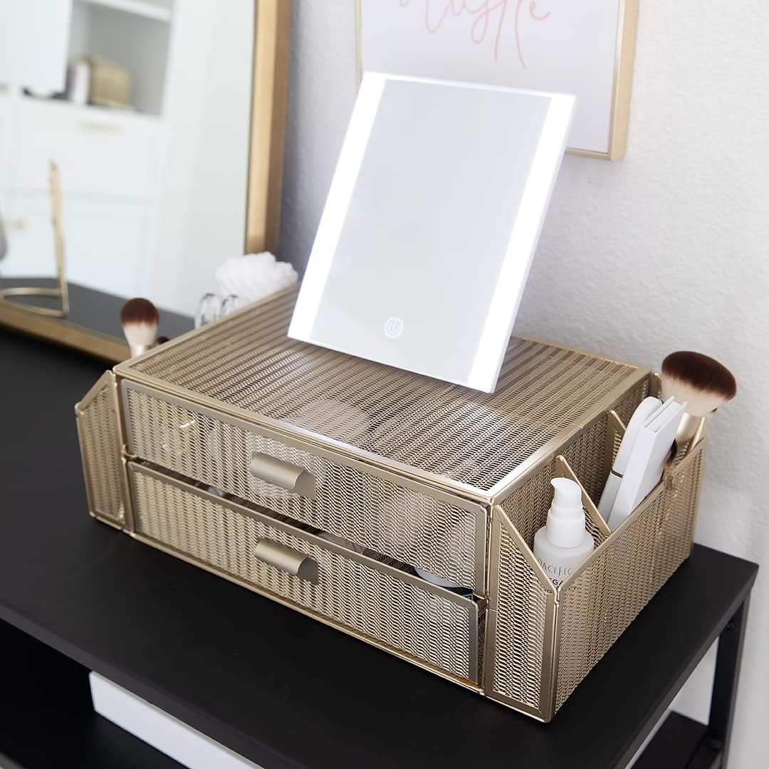 BLU MONACO | Monitor Stand with Drawer Storage | Desk Top Monitor Stand Riser Gold | Computer Support Organizer Elevador de Monitor