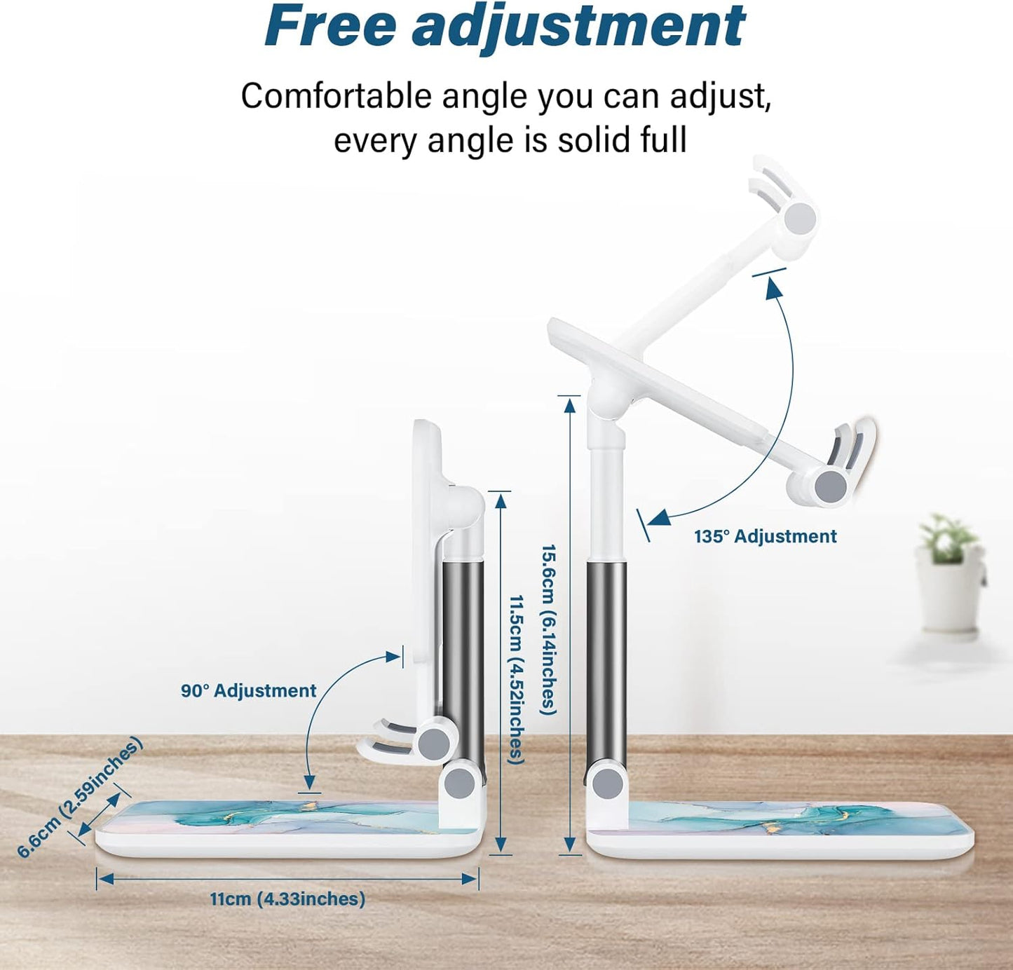 Desk Cell Phone Stand - Adjustable Angle-iPad Holder, Universal Compatible Phone Holder for Desk