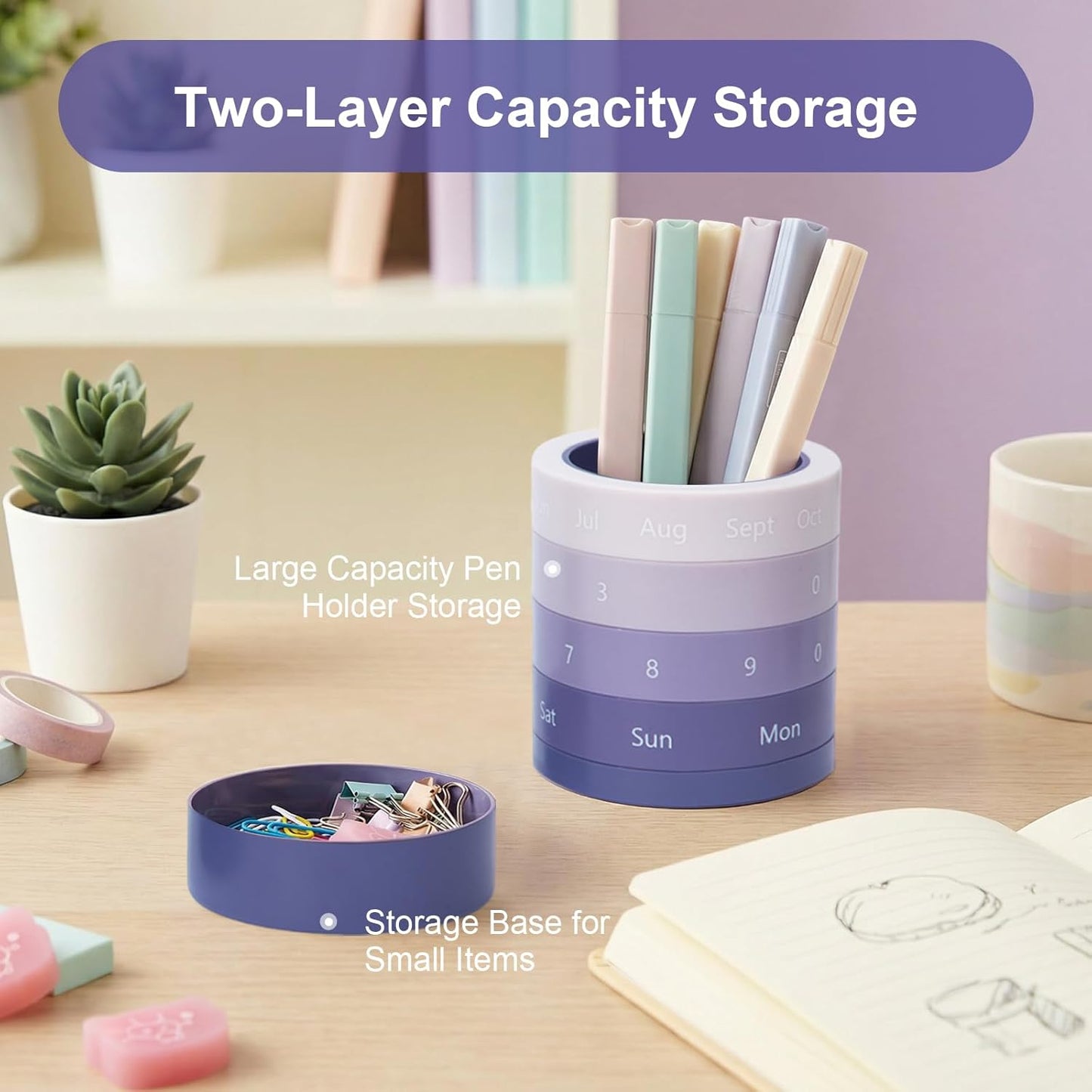 Comix Calender Pen Holder for Desk, Cute Pencil Holder Pen Organizer, Brown Platsic Pen Pencil Cup for Home School Office Supplies