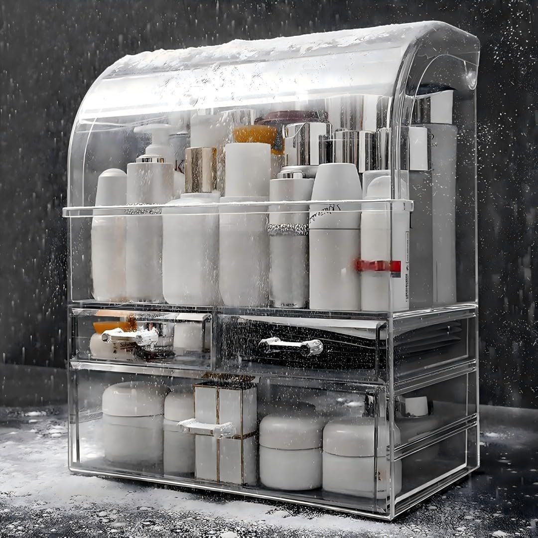 Clear Large Acrylic Makeup Organizer With Lid Cosmetic Storage Drawers Portable Makeup Organizers Dustproof And Waterproof Box For Women