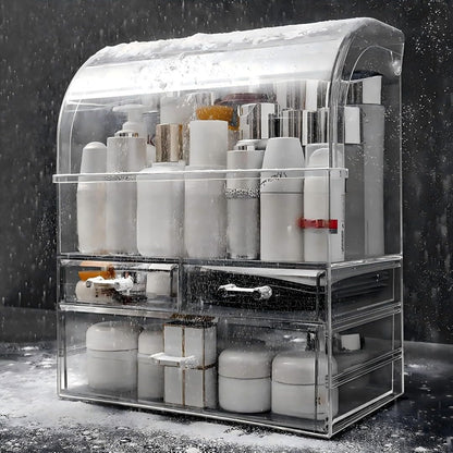 Clear Large Acrylic Makeup Organizer With Lid Cosmetic Storage Drawers Portable Makeup Organizers Dustproof And Waterproof Box For Women